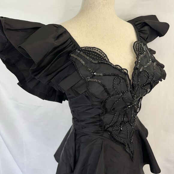 Vintage 80’s Action Jay Daniels Ruffled Peplum Bodice Beaded Dress Sz 5/6 - Picture 5 of 10